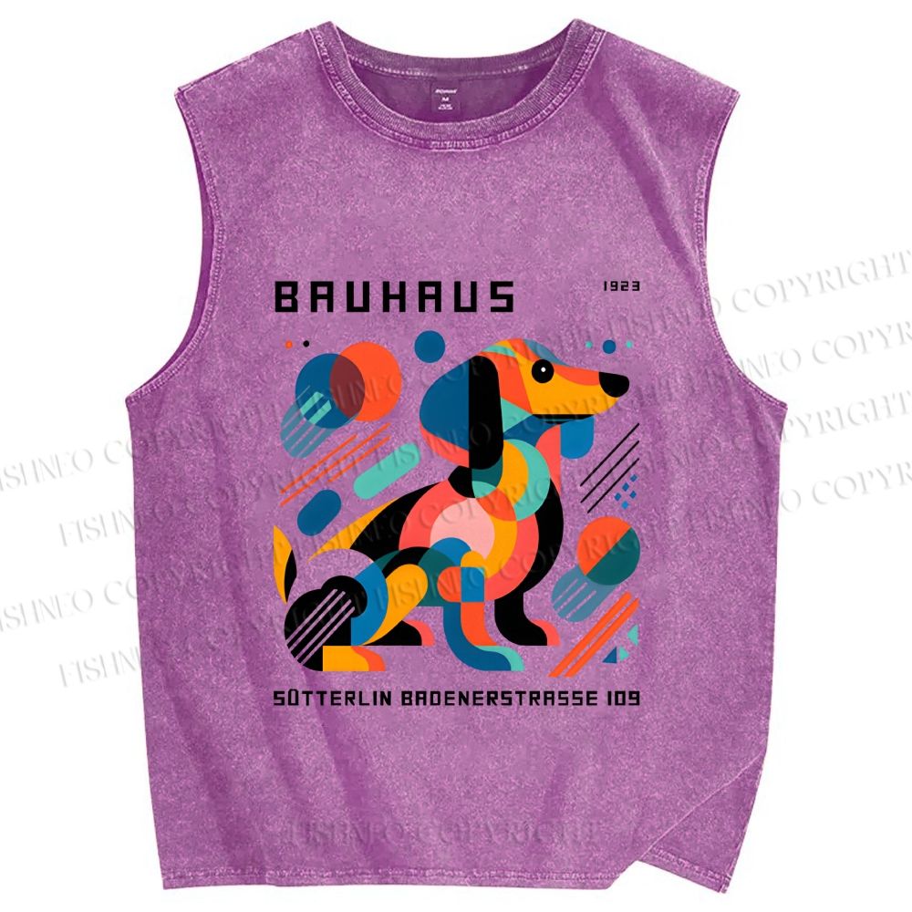 Unisex Bauhaus Geometric Dog Printed Washed Tank Top