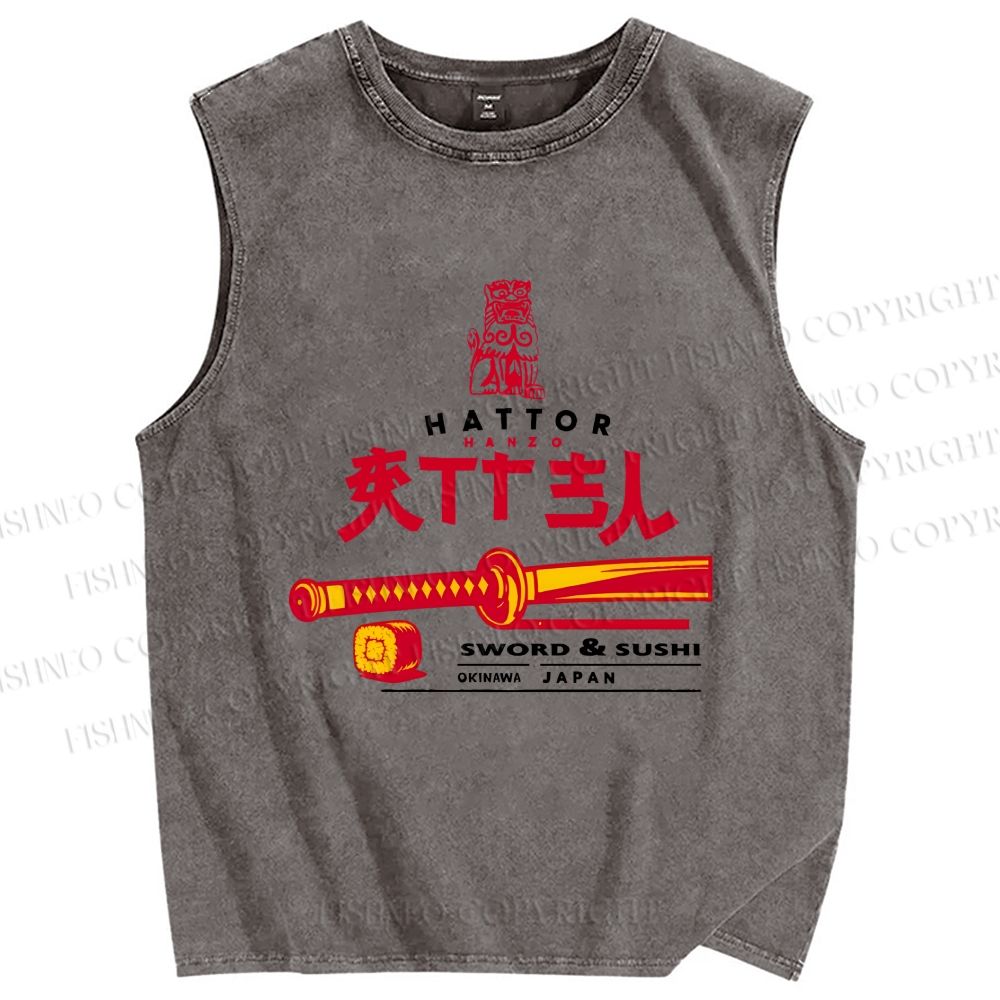 Unisex Hattori Hanzo Sword Sushi Printed Washed Tank Top