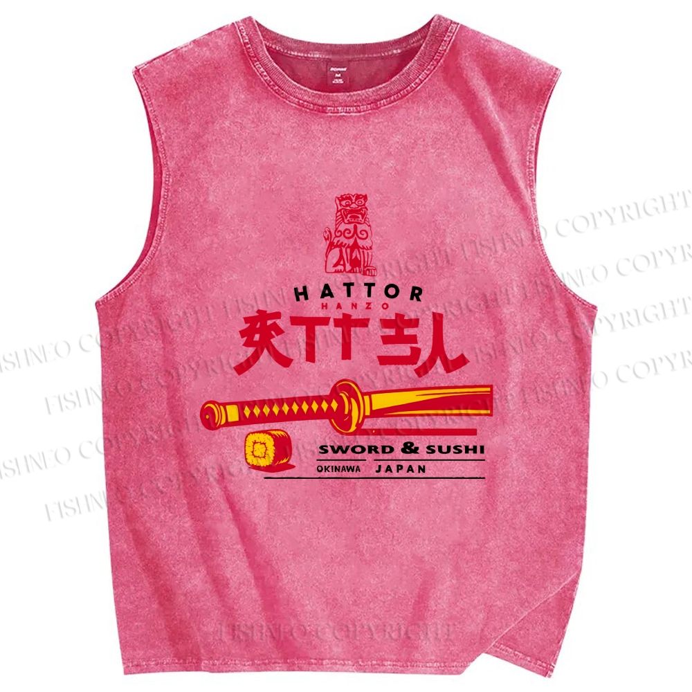 Unisex Hattori Hanzo Sword Sushi Printed Washed Tank Top