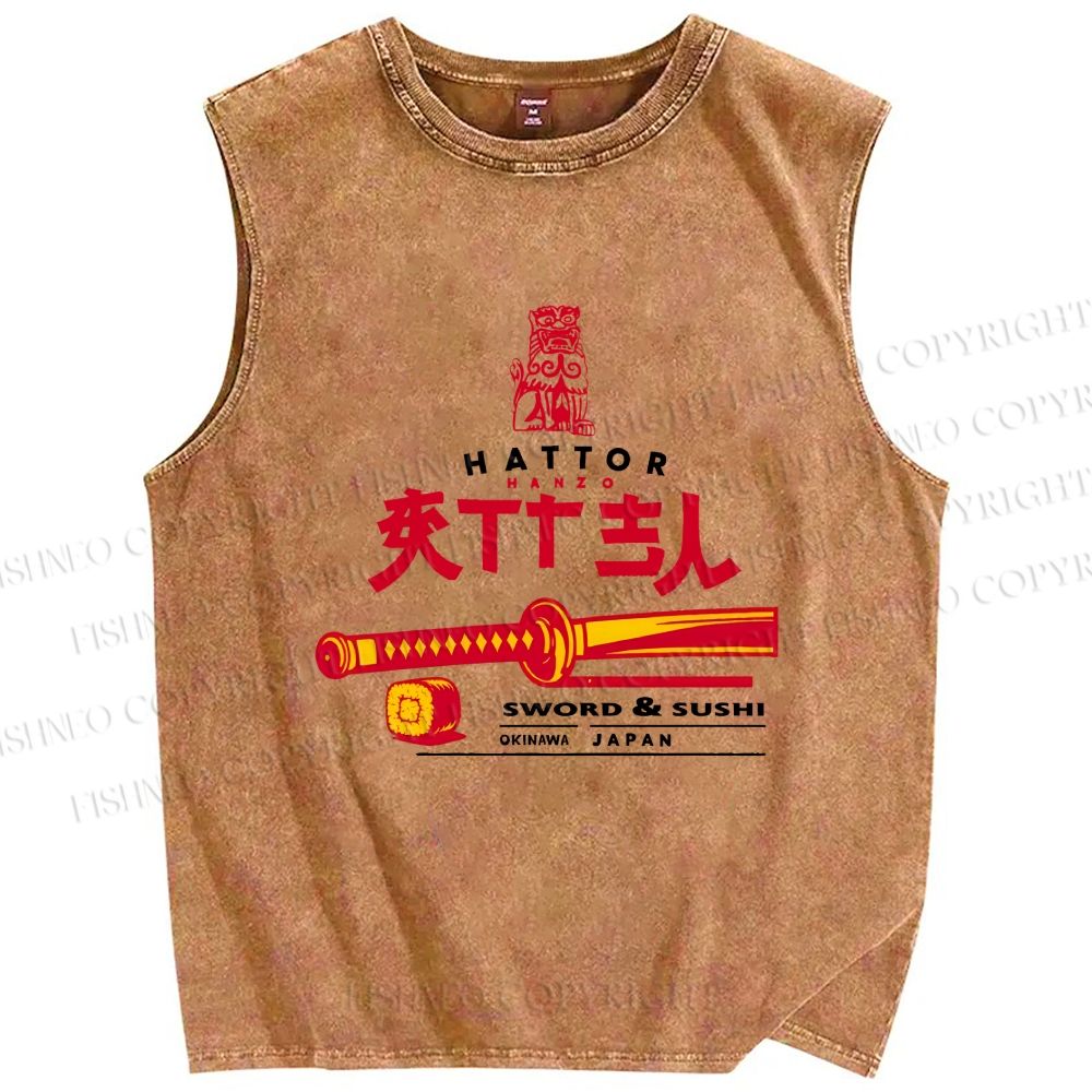 Unisex Hattori Hanzo Sword Sushi Printed Washed Tank Top
