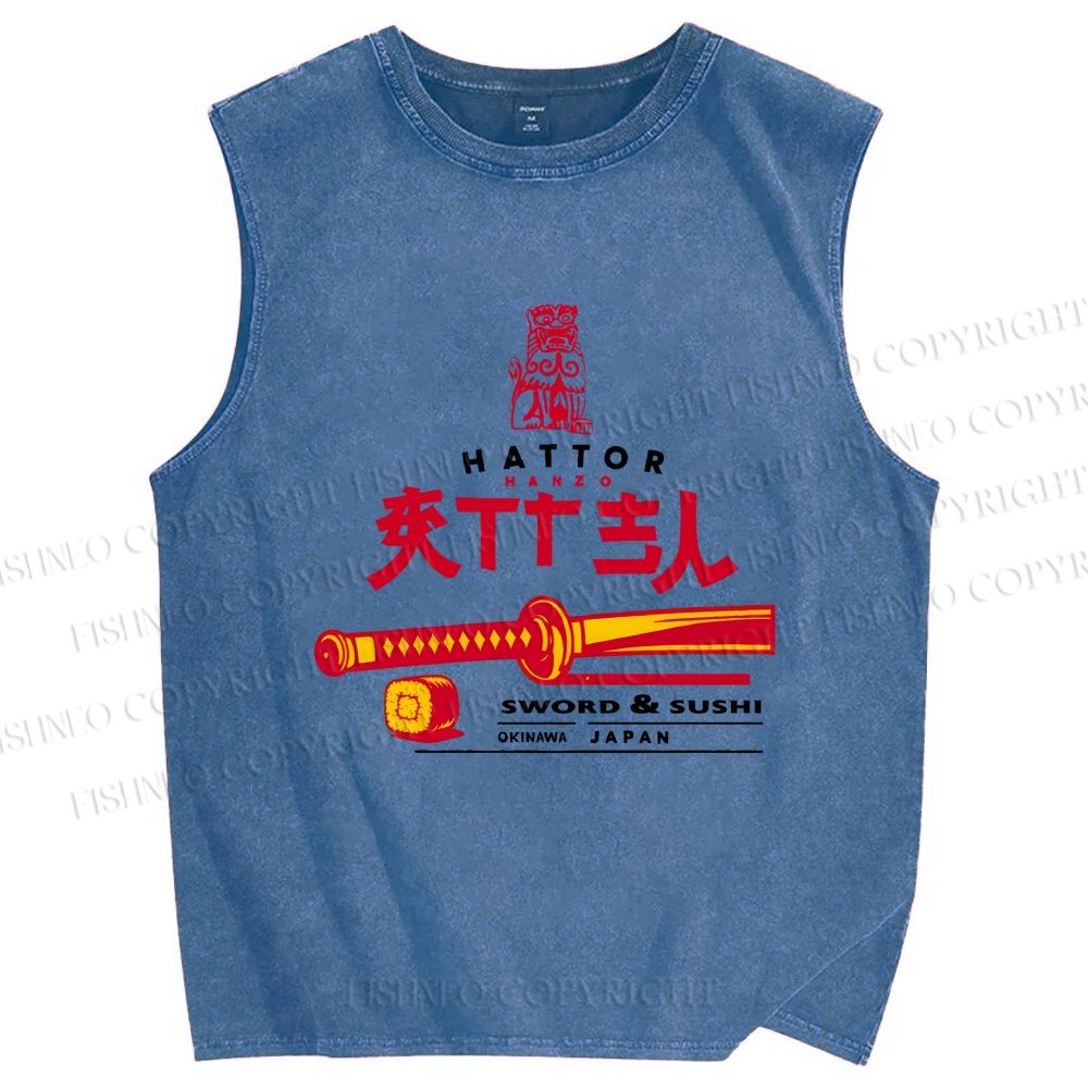 Unisex Hattori Hanzo Sword Sushi Printed Washed Tank Top