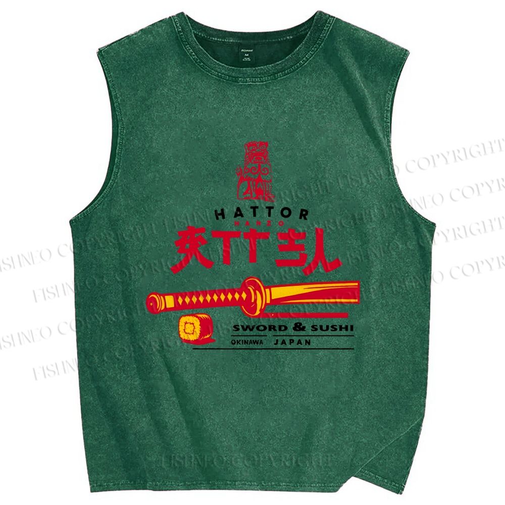 Unisex Hattori Hanzo Sword Sushi Printed Washed Tank Top