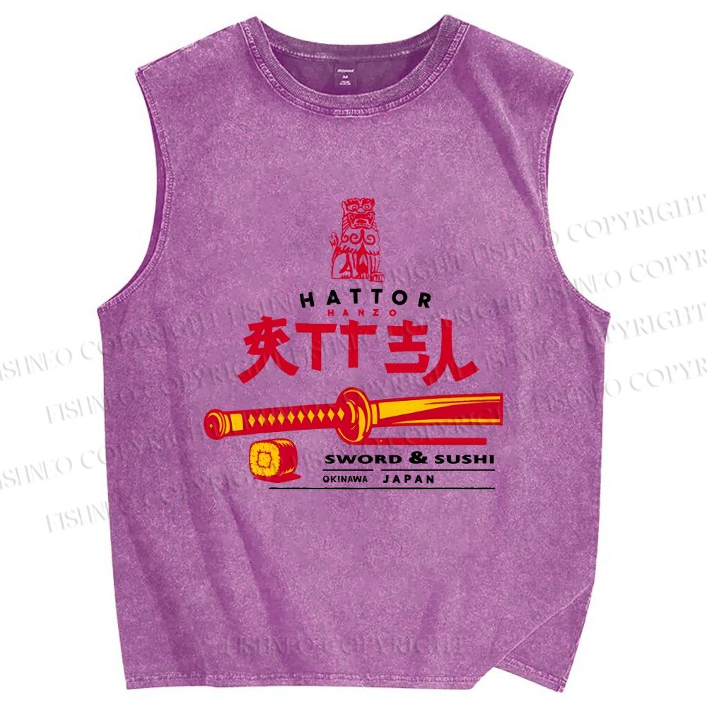 Unisex Hattori Hanzo Sword Sushi Printed Washed Tank Top