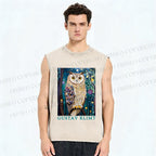 Unisex Gustav Klimt Owl Printed Washed Tank Top