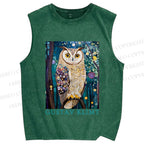 Unisex Gustav Klimt Owl Printed Washed Tank Top