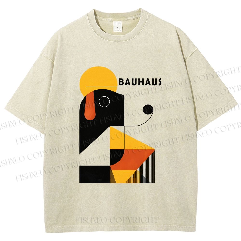 Unisex Bauhaus Geometric Dog Printed Washed Tee
