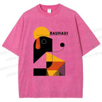 Unisex Bauhaus Geometric Dog Printed Washed Tee