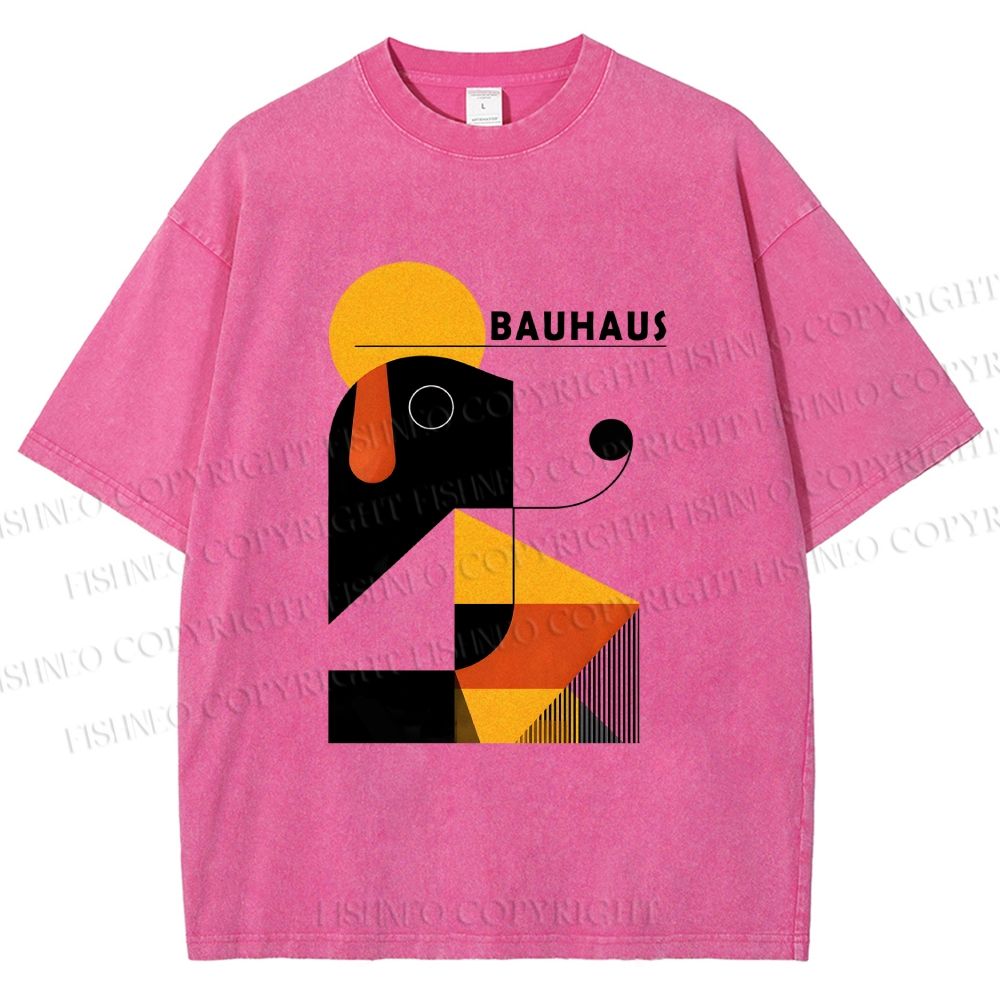 Unisex Bauhaus Geometric Dog Printed Washed Tee