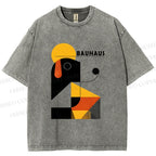 Unisex Bauhaus Geometric Dog Printed Washed Tee