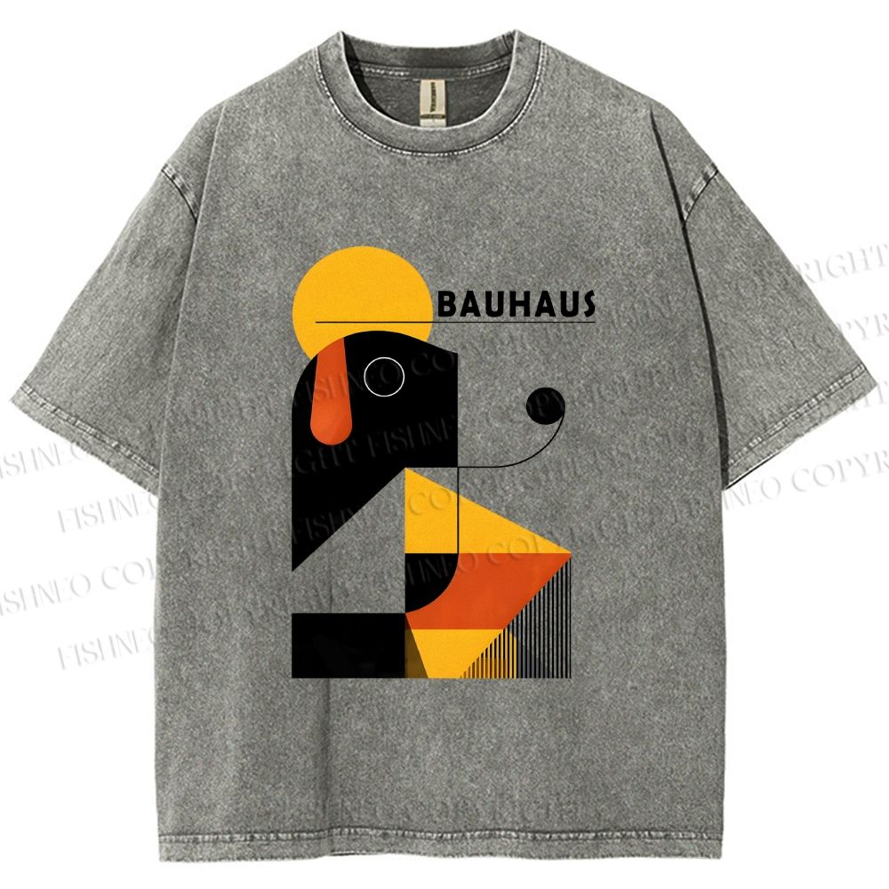 Unisex Bauhaus Geometric Dog Printed Washed Tee