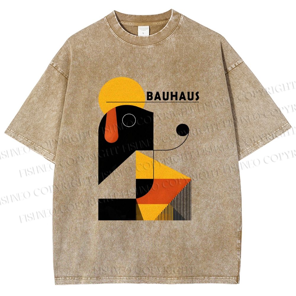 Unisex Bauhaus Geometric Dog Printed Washed Tee