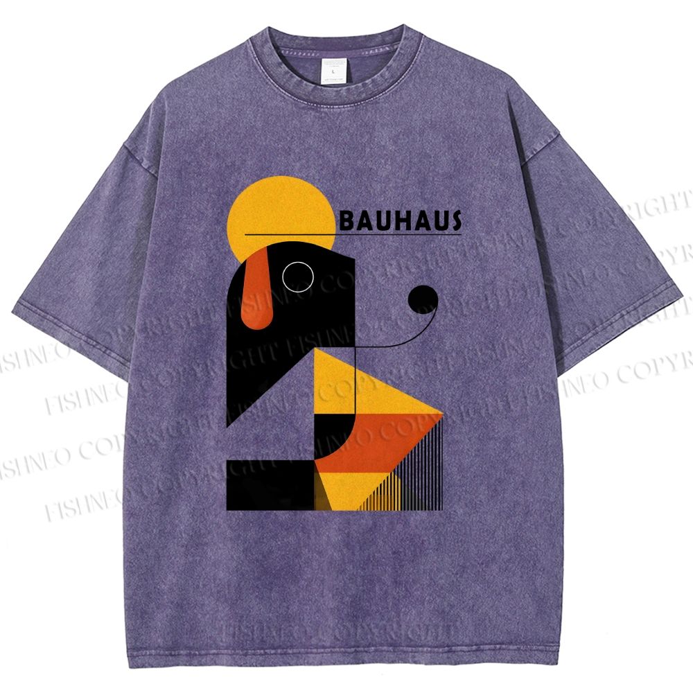 Unisex Bauhaus Geometric Dog Printed Washed Tee