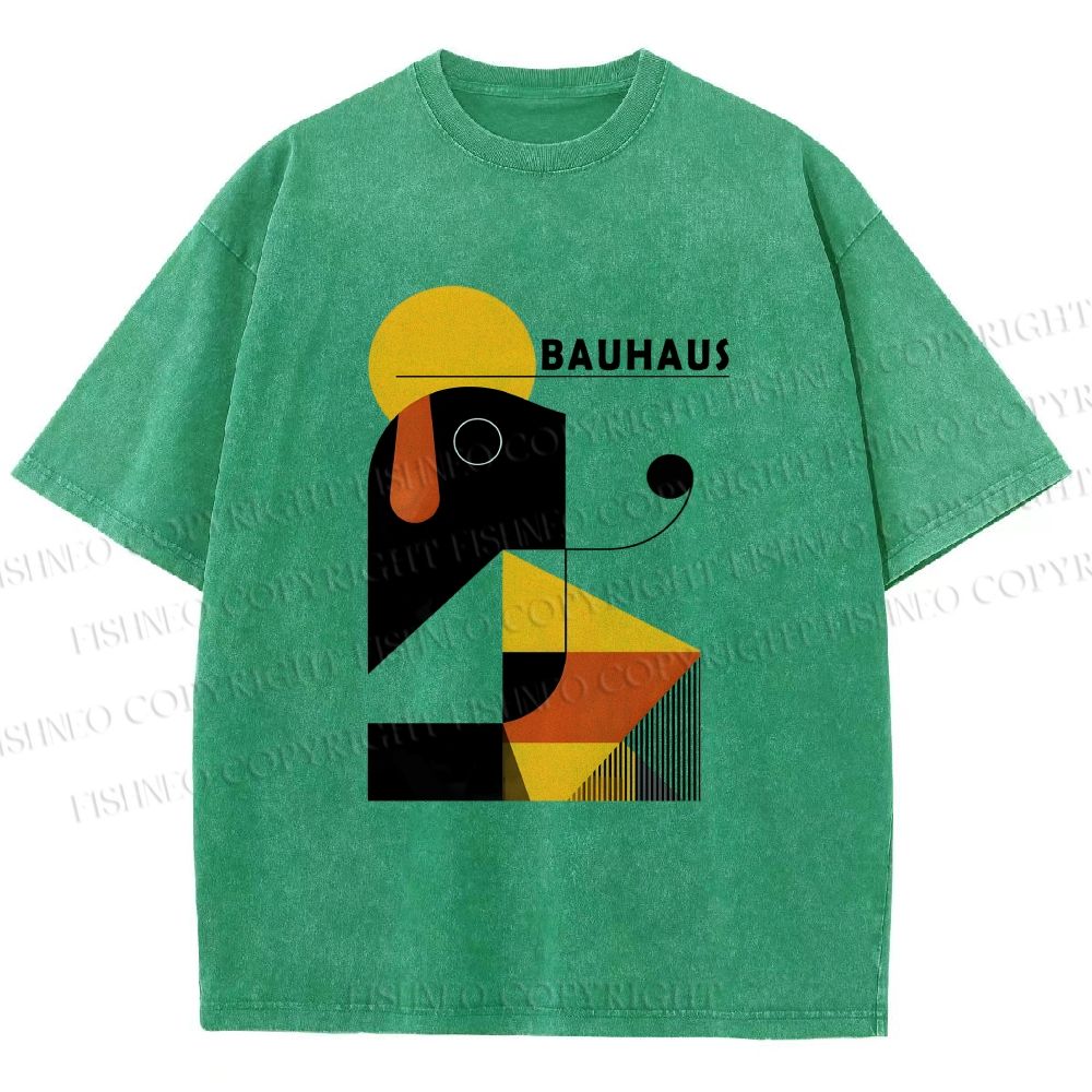 Unisex Bauhaus Geometric Dog Printed Washed Tee