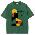 Unisex Bauhaus Geometric Dog Printed Washed Tee