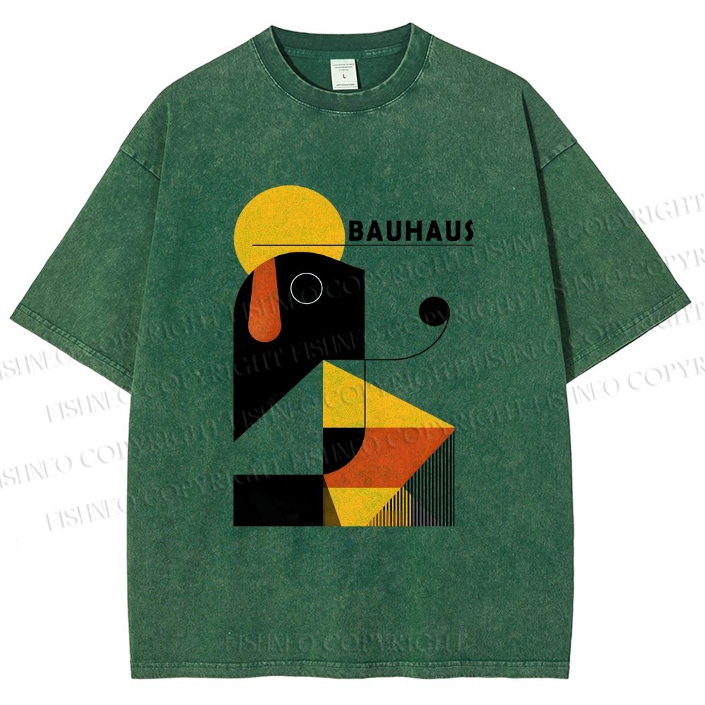 Unisex Bauhaus Geometric Dog Printed Washed Tee