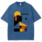 Unisex Bauhaus Geometric Dog Printed Washed Tee