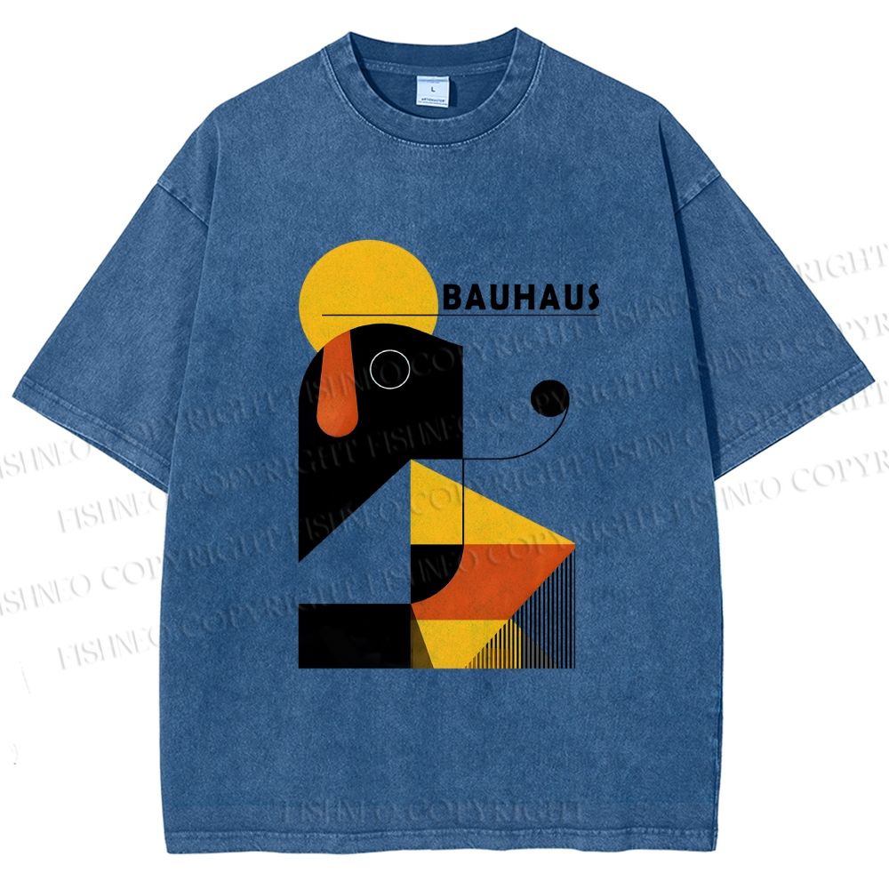 Unisex Bauhaus Geometric Dog Printed Washed Tee