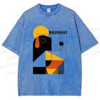 Unisex Bauhaus Geometric Dog Printed Washed Tee