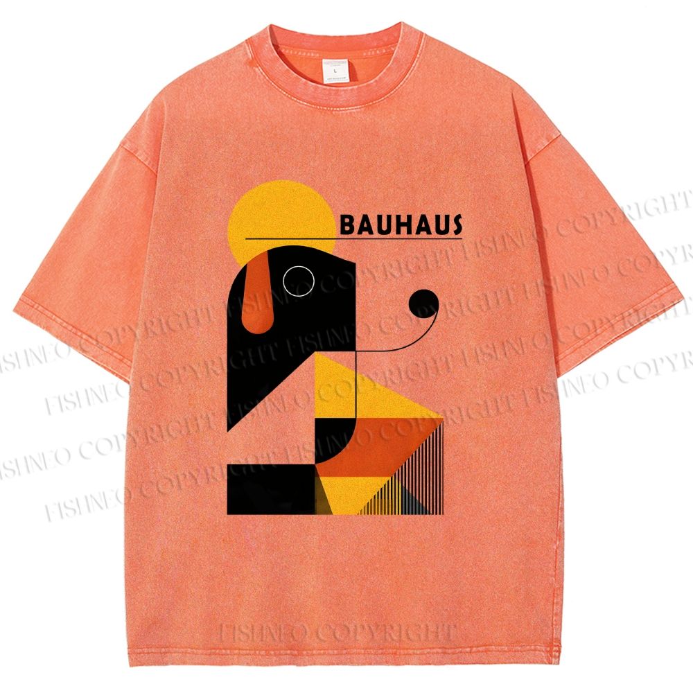 Unisex Bauhaus Geometric Dog Printed Washed Tee