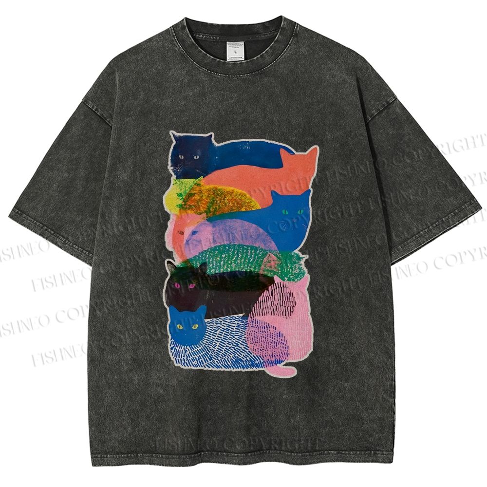 Unisex Cat Jenga Printed Washed Tee
