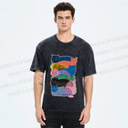 Unisex Cat Jenga Printed Washed Tee