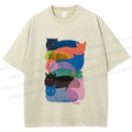 Unisex Cat Jenga Printed Washed Tee
