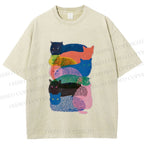 Unisex Cat Jenga Printed Washed Tee