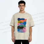 Unisex Cat Jenga Printed Washed Tee