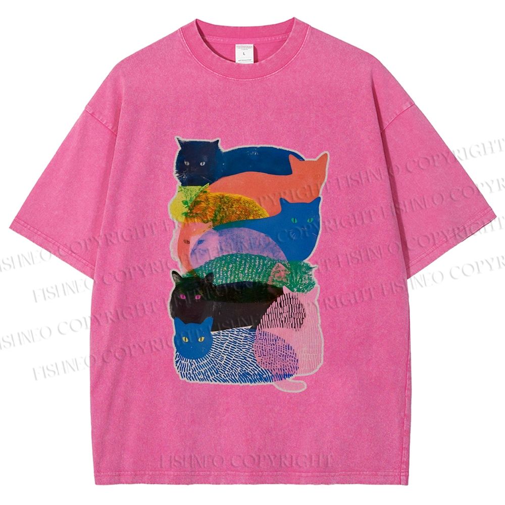 Unisex Cat Jenga Printed Washed Tee