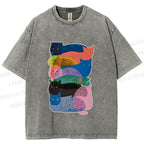 Unisex Cat Jenga Printed Washed Tee