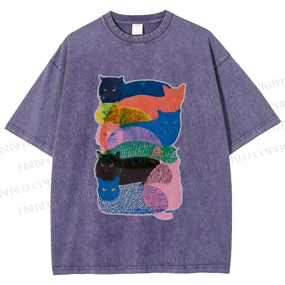 Unisex Cat Jenga Printed Washed Tee