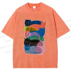 Unisex Cat Jenga Printed Washed Tee