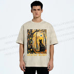 Unisex Gustav Klimt Cat in Wood Printed Washed Tee