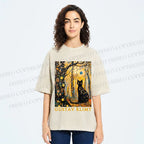 Unisex Gustav Klimt Cat in Wood Printed Washed Tee