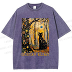 Unisex Gustav Klimt Cat in Wood Printed Washed Tee