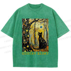 Unisex Gustav Klimt Cat in Wood Printed Washed Tee