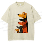 Unisex Geometric Dogs Printed Washed Tee