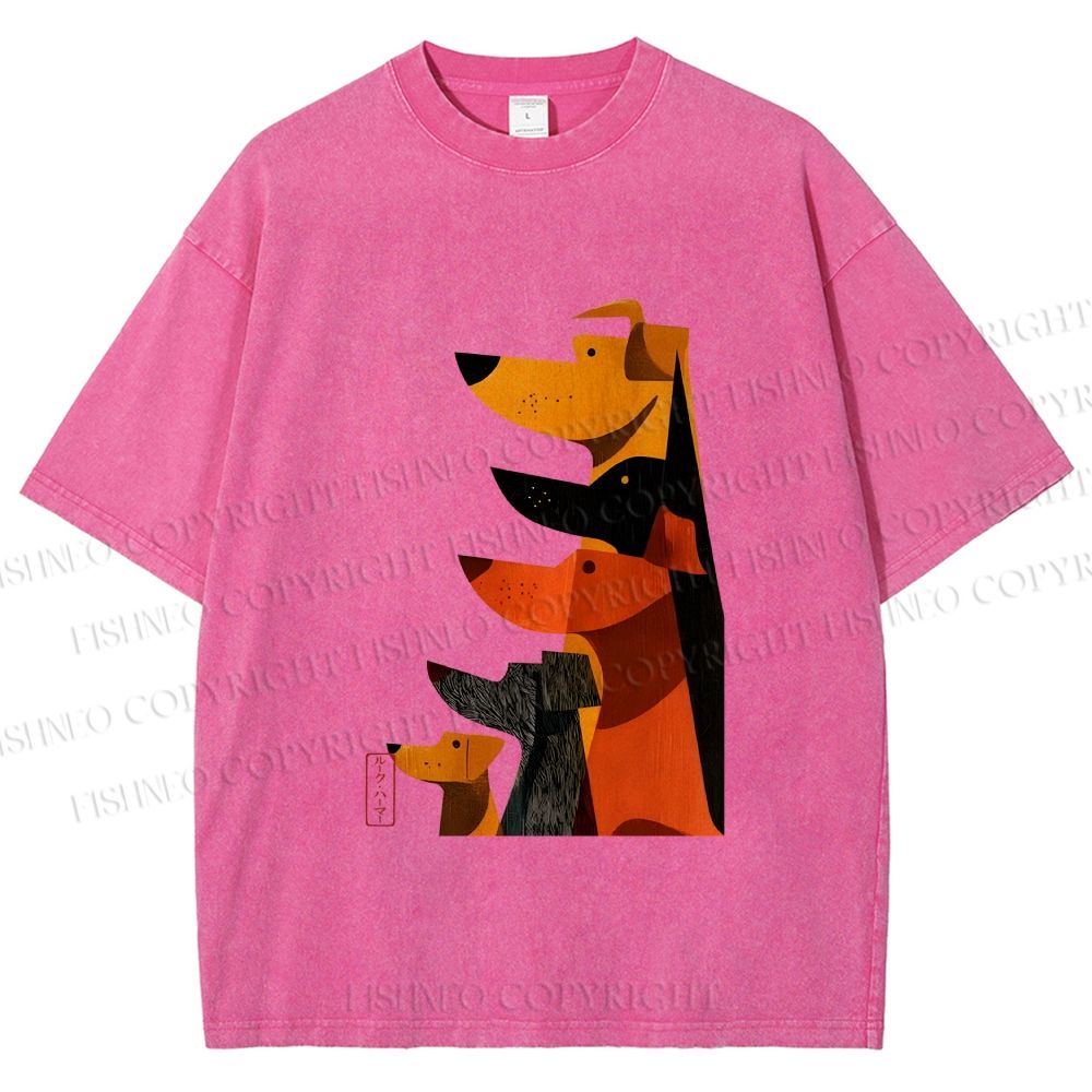 Unisex Geometric Dogs Printed Washed Tee