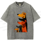 Unisex Geometric Dogs Printed Washed Tee