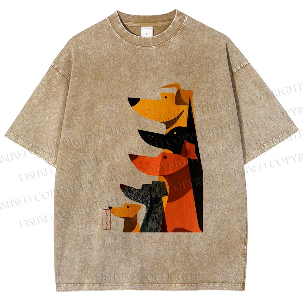 Unisex Geometric Dogs Printed Washed Tee
