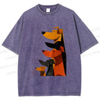 Unisex Geometric Dogs Printed Washed Tee