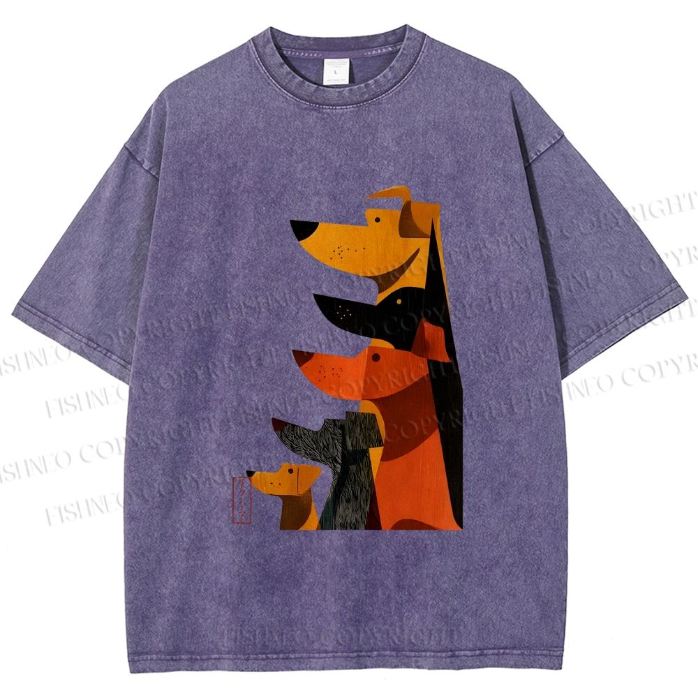 Unisex Geometric Dogs Printed Washed Tee