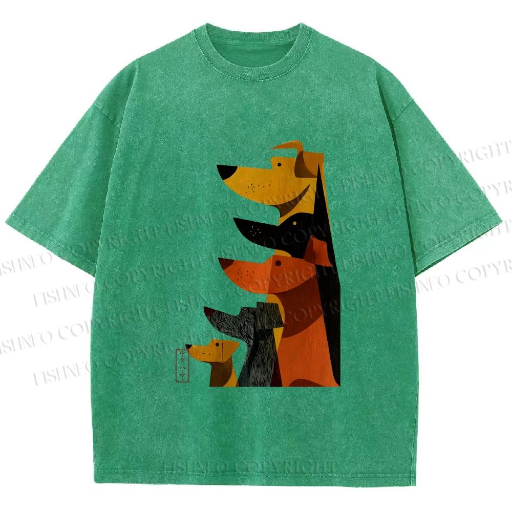 Unisex Geometric Dogs Printed Washed Tee
