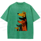 Unisex Geometric Dogs Printed Washed Tee