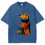 Unisex Geometric Dogs Printed Washed Tee