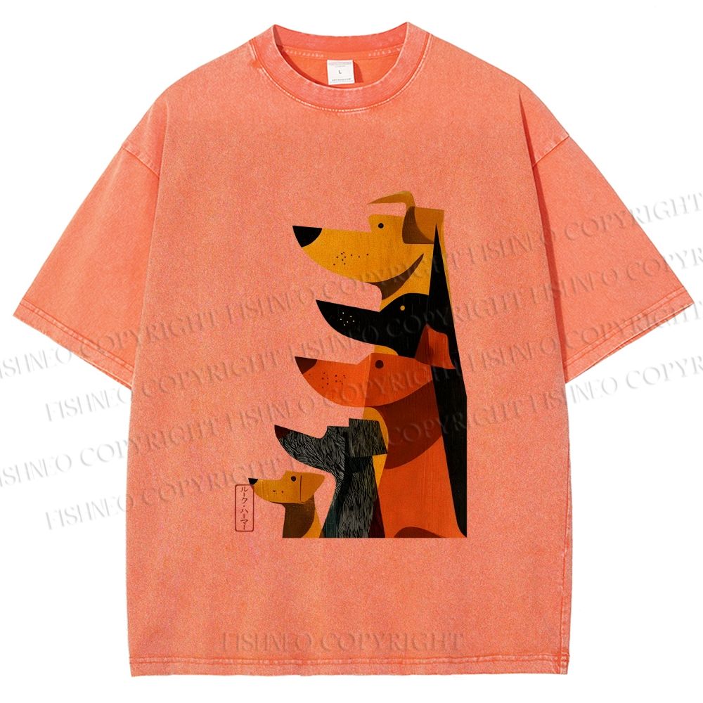 Unisex Geometric Dogs Printed Washed Tee