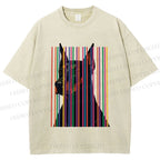 Unisex Doberman Pnscher Dog Inside Multicolor Lines Printed Washed Tee