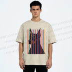 Unisex Doberman Pnscher Dog Inside Multicolor Lines Printed Washed Tee