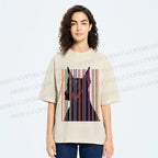 Unisex Doberman Pnscher Dog Inside Multicolor Lines Printed Washed Tee