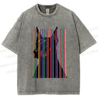 Unisex Doberman Pnscher Dog Inside Multicolor Lines Printed Washed Tee